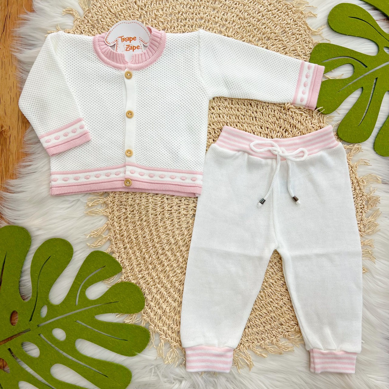 Conj de linha tijolinho Branco com rosa